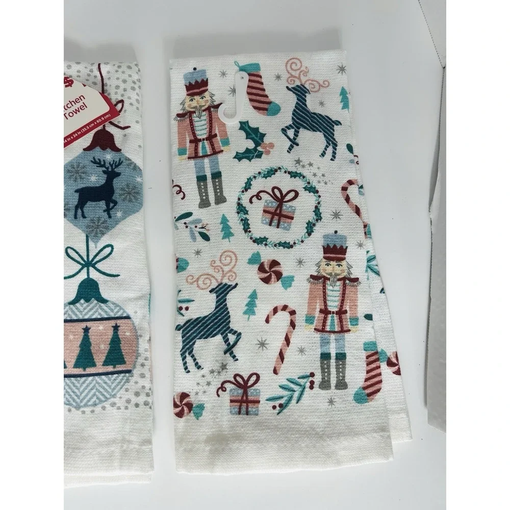 LOT of 3 Blue Whimsical Christmas Holiday Tea Hand Towels Nutcracker Snowman‎